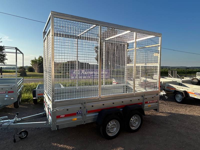 Remorque spéciale 300x150x210 cm avec réhausses grillagée et bâche orange