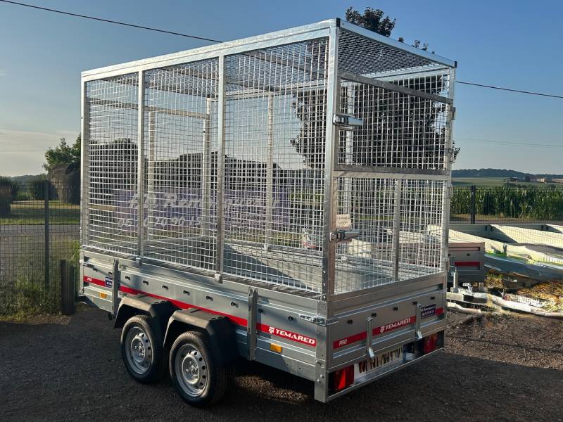 Remorque spéciale 300x150x210 cm avec réhausses grillagée et bâche orange